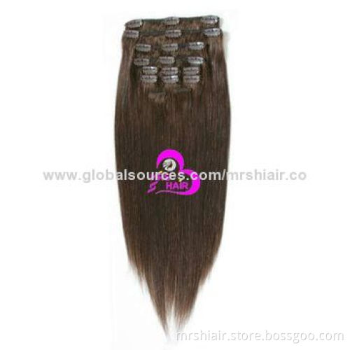 Medium brown clip-in single-piece hair Brazilian Remy extension, clip-ins 6# 50 grams, 22", 1pc/lot